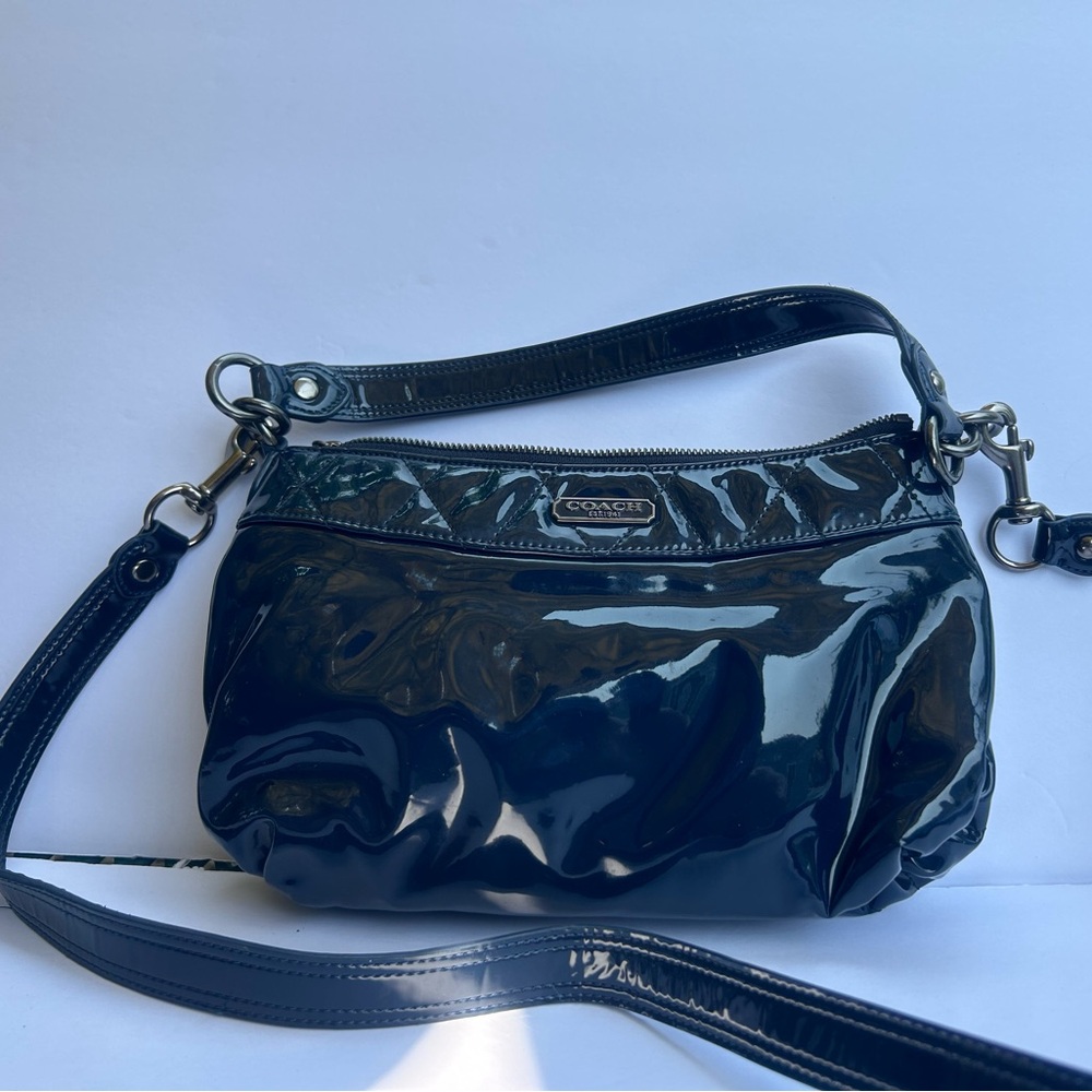 Coach Poppy Liquid Gloss Groovy Convertible Blue Patent Leather Hobo Bag